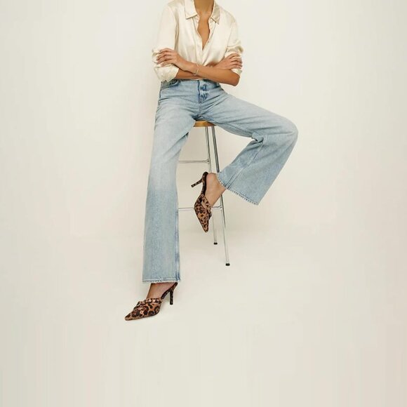 Women's Leopard Print Pointed Closed Toe Dressy Bow Heel Vintage Heeled Mules - Picture 3 of 7